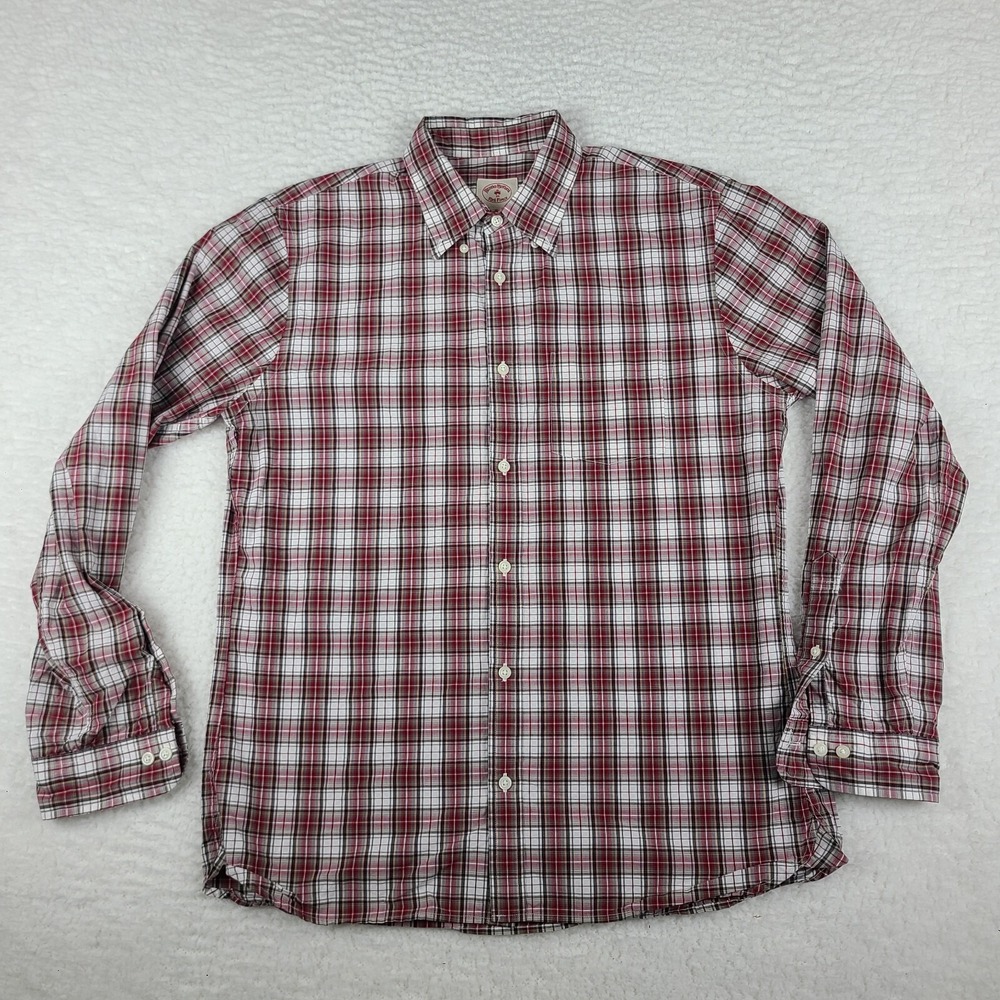 Brooks Brothers Red Fleece Dress Shirt Mens XL‎ Red White Plaid Cotton Button Up